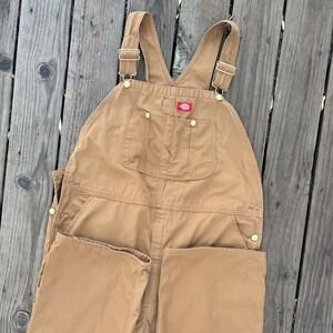 Dickies Mens Brown Duck Canvas Bib Overalls Workwear Carpenter Tan 44x32